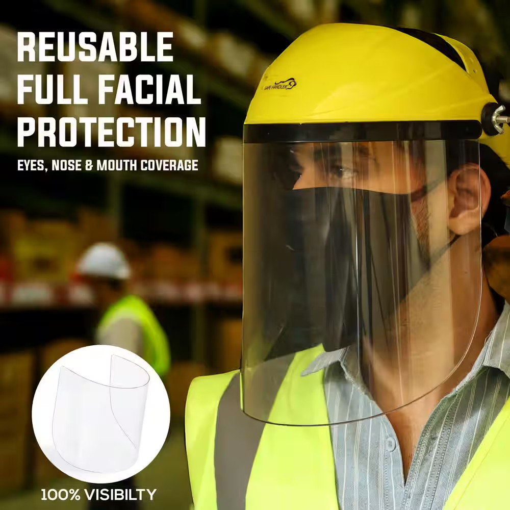 Full Face Safety Face Shield with Clear Polycarbonate Hard Visor, Lightweight an