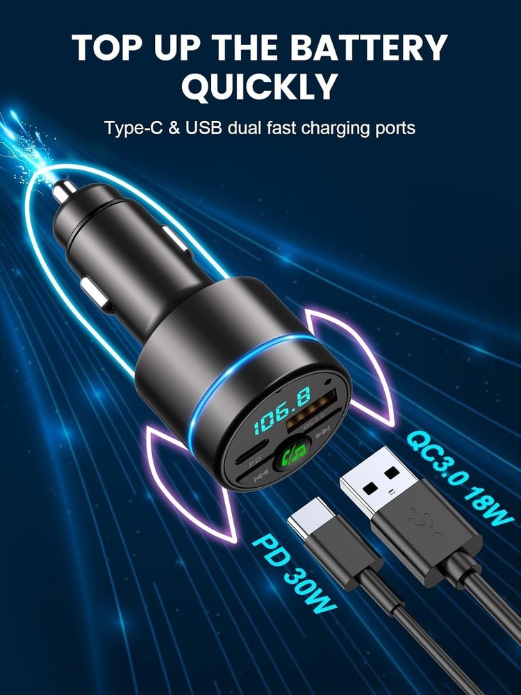 Compact Bluetooth Car Adapter with Noise Cancelling Hands-Free Call Feature