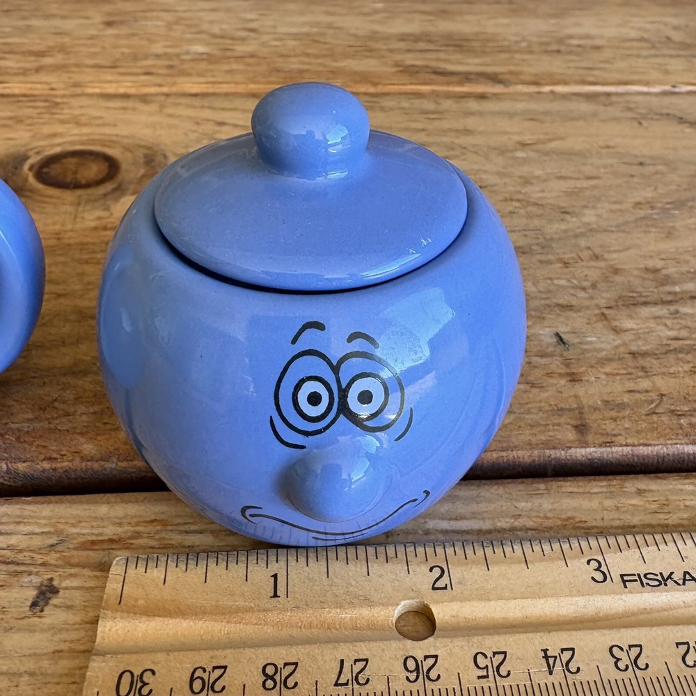 VTG Mini Set Cream & Sugar Funny Faces Blue