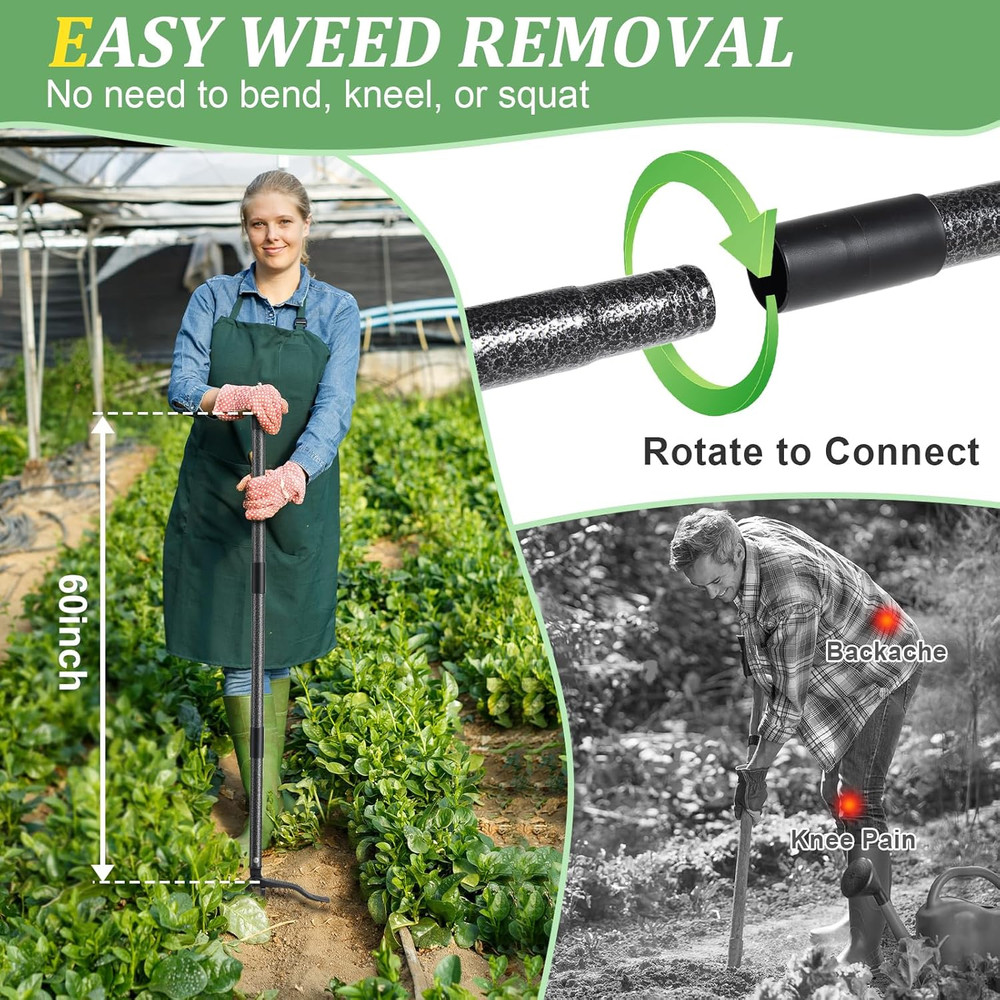 60" Stand-Up Root Puller Tool with Long Handle, Reinforced 4-Claw Metal Head
