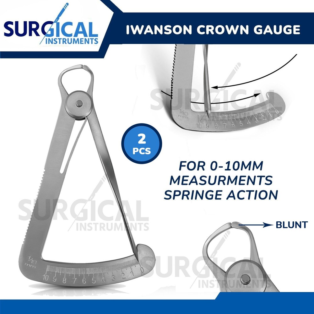 2 Pcs Crown Gauge Iwanson Spring Caliper 4" Blunt For Wax Improved Model German
