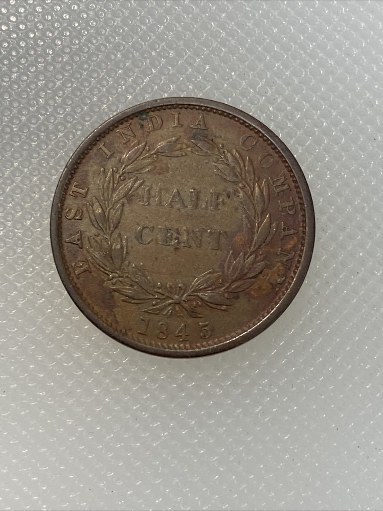 1845 straits settlements 1/2 half cent M1