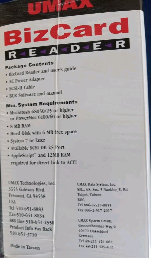 BizCard Reader UMax New Mac Version Software Manual Users Guide