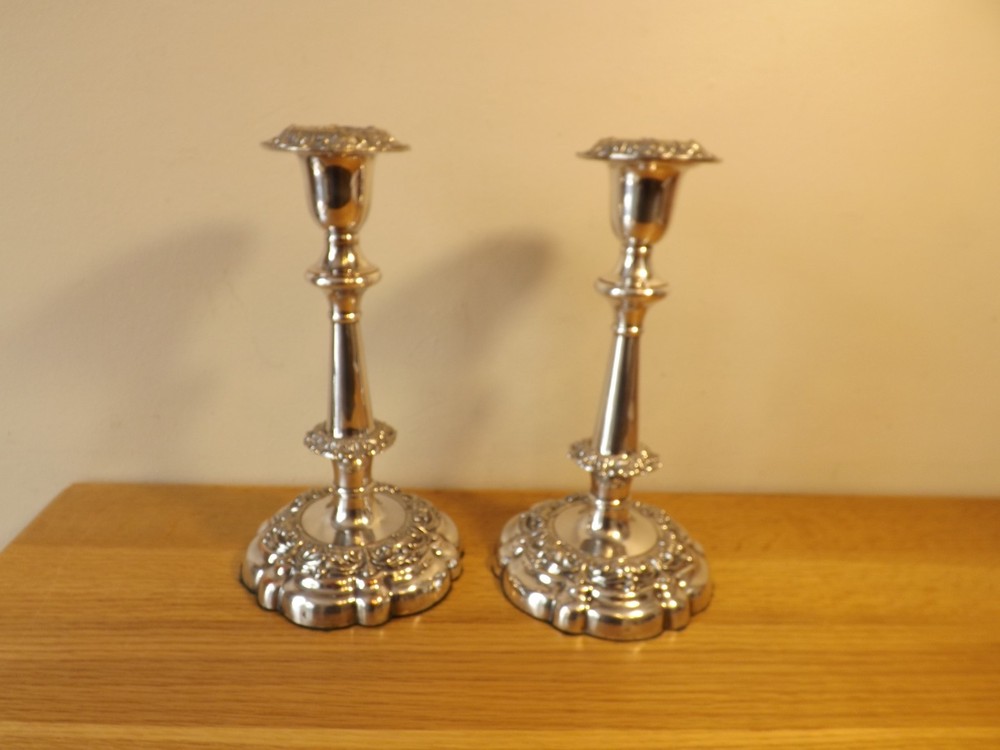 19thC. Pair of Sheffield Plate Silver on Copper Candlesticks.