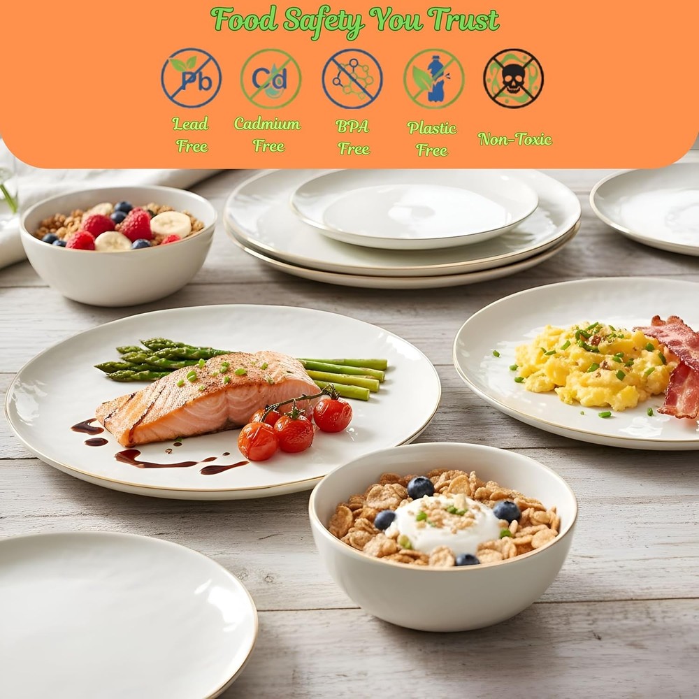 Sango 12-Piece Lightweight Stoneware Dinnerware Set for 4, Glossy Vanilla White