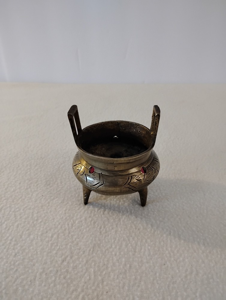 Vintage Chinese Double Handle Tripod Brass Incense Burner