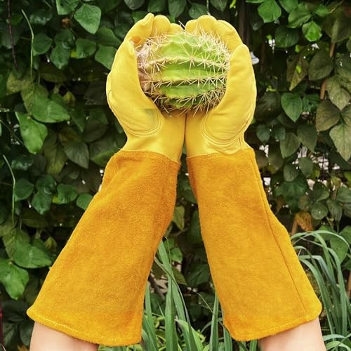 Thorn Proof Gardening Gloves, 100% Cowhide Comfortable Medium(1 pair) Yellow