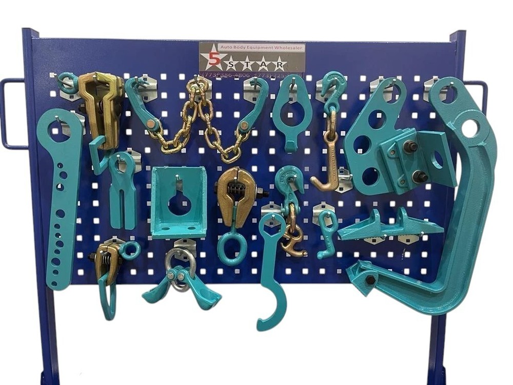 SET#83 - 15 PIECE HEAVY DUTY AUTO BODY FRAME MACHINE CLAMPS SET & PULLING TOOLS