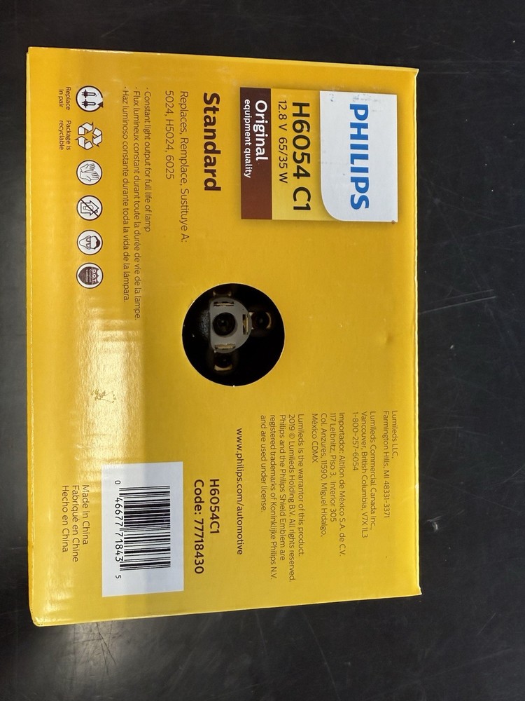 H6054C1 NEW PHILIPS SINGLE HALOGEN SEALED BEAM RECTANGULAR HEADLIGHT BULB RH=LH