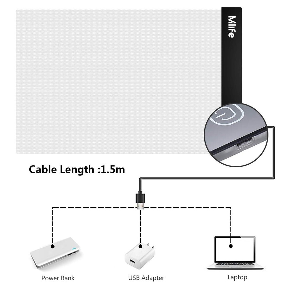 Mlife A4 LED Light Pad - Diamond Art Box Tracing Board A4, White