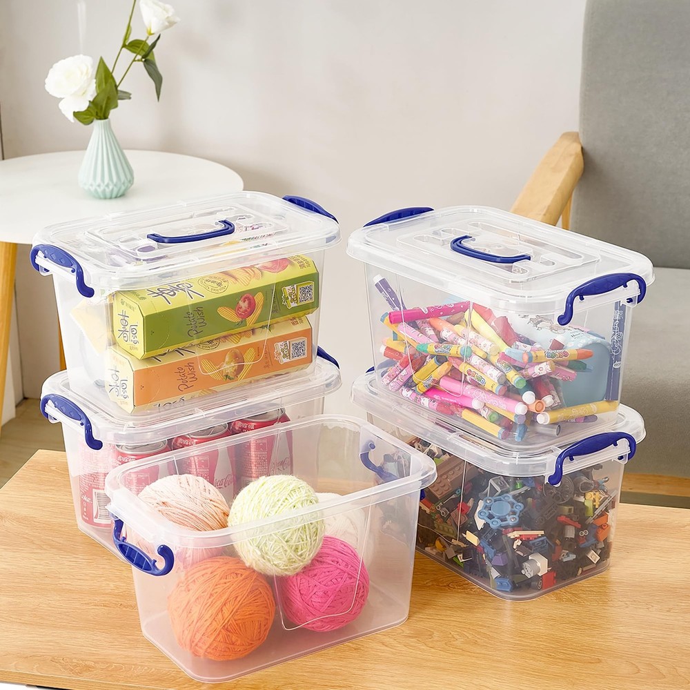 6-Pack Clear Plastic Storage Bin with Lids, Stackable Organizer Box with Latc...
