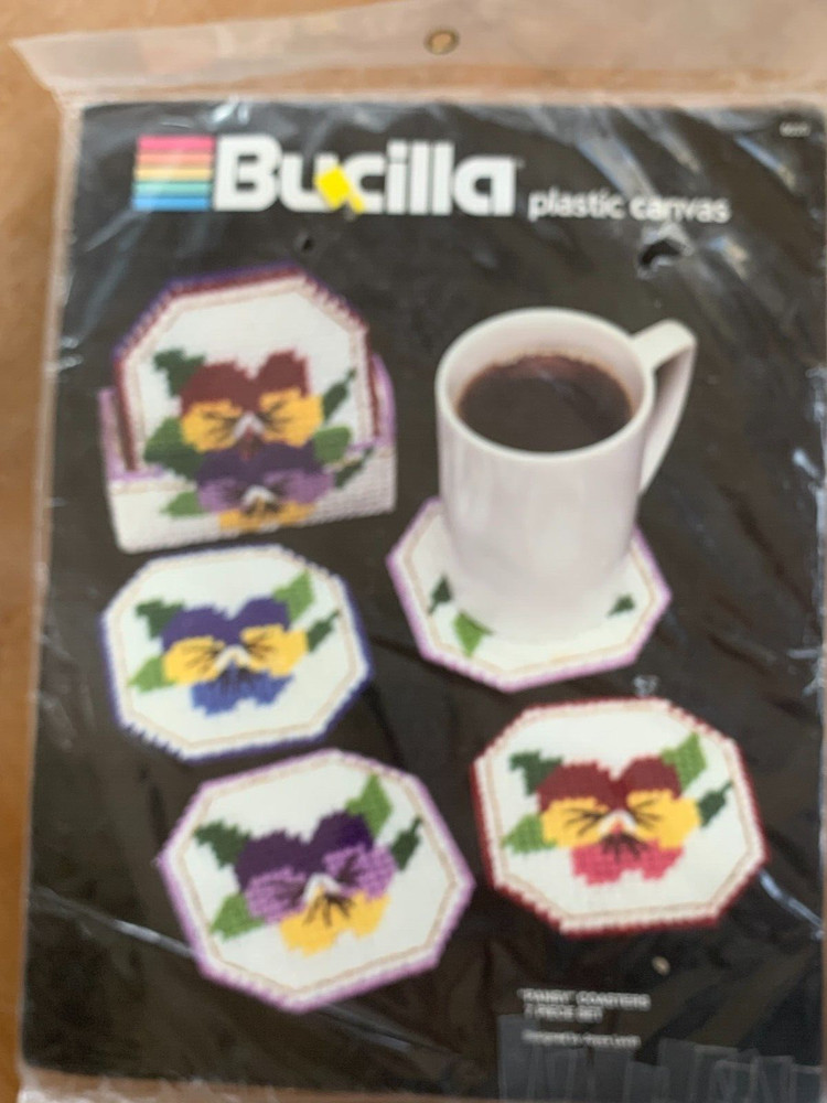 Bucilla Plastic Canvas Pansy Coasters Kit 6020