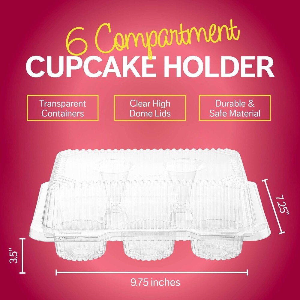 Stackable Cupcake Holder – 50 Pack Clear PET Containers for Safe Party Transport