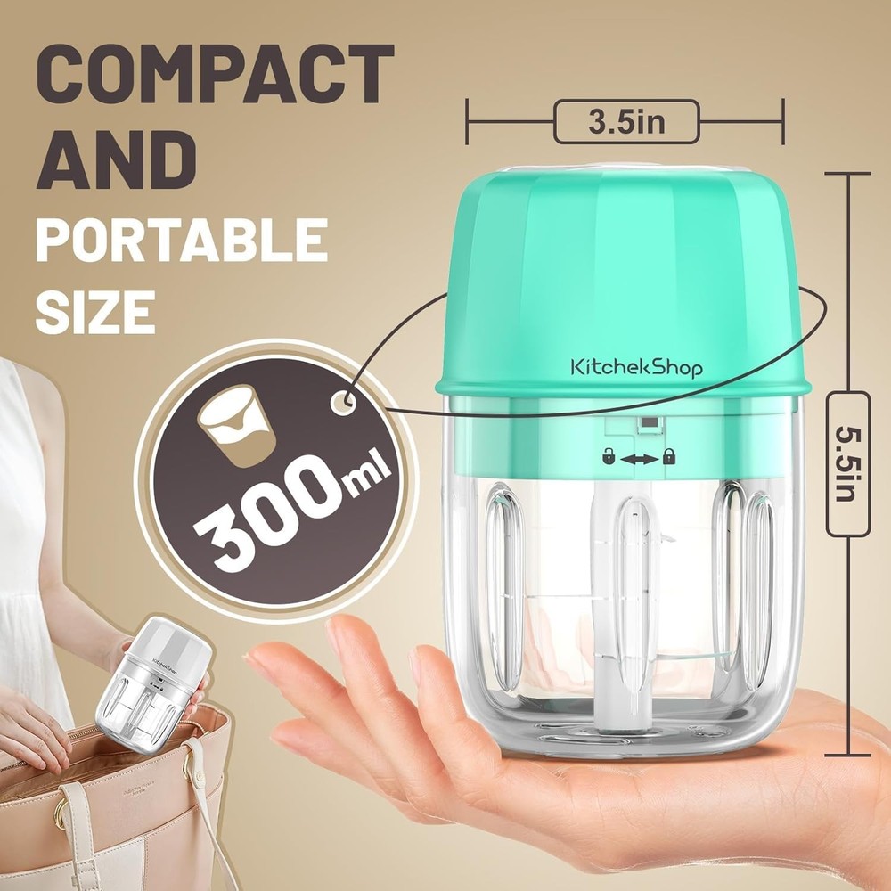 Rechargeable Portable and Cordless Mini Food Processor 300ML with Stainless S...