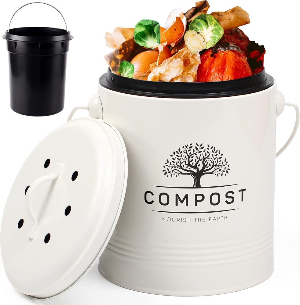 Countertop Compost Bin 1.3 Gal -Includes Inner Bucket Liner and Carbon Filter