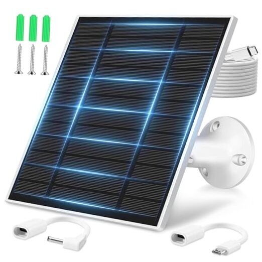 Solar Panel for Ring Camera Outdoor, Small Solar Panel Charger with USB White