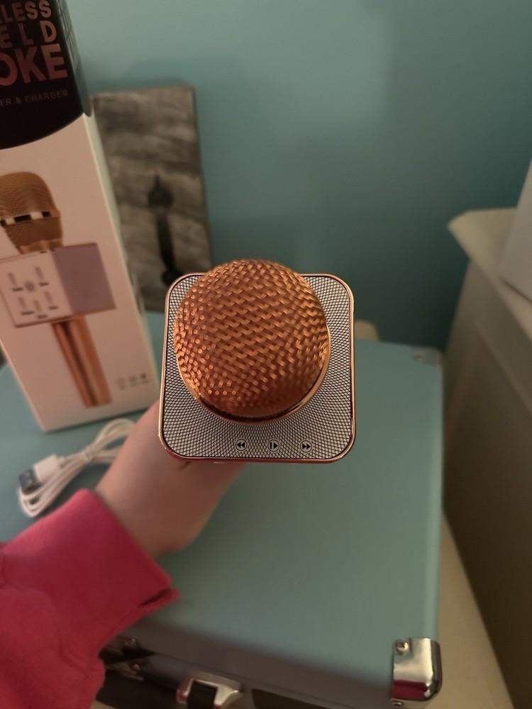 3-in-1 Wireless Karaoke Microphone Rose gold Bluetooth USB Speaker Echo Control