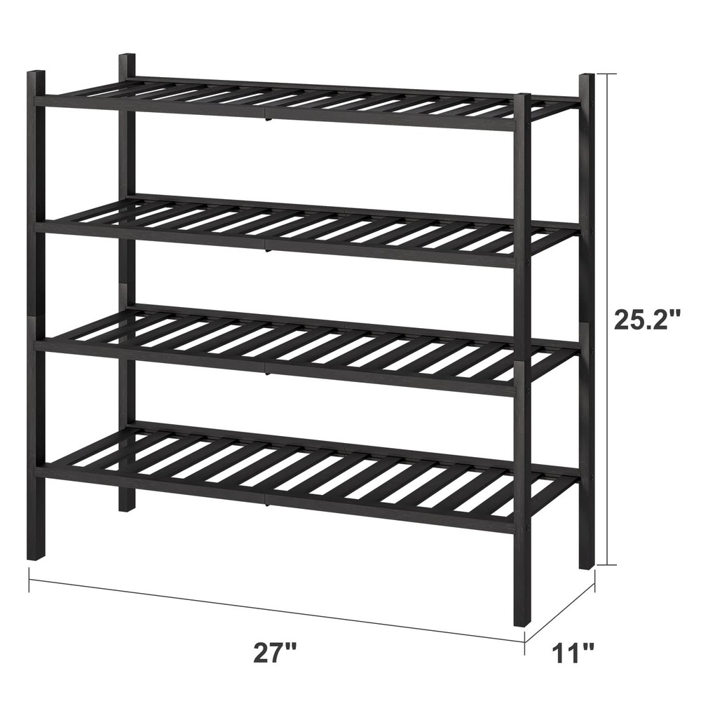 4Tier Black Bamboo Shoe Rack, Foldable Stackable FreeStanding for Entryway