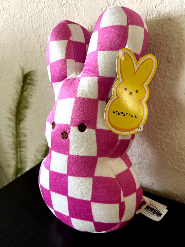2026 PEEPS Easter Bunny PINK CHECKERED 9" PLUSH Spring Decor NEW+TAG