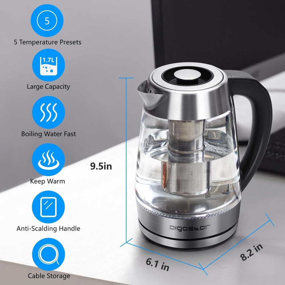 Electric Kettle, Tea Kettle with Temperature Control and Tea Infuser, 1500W H...