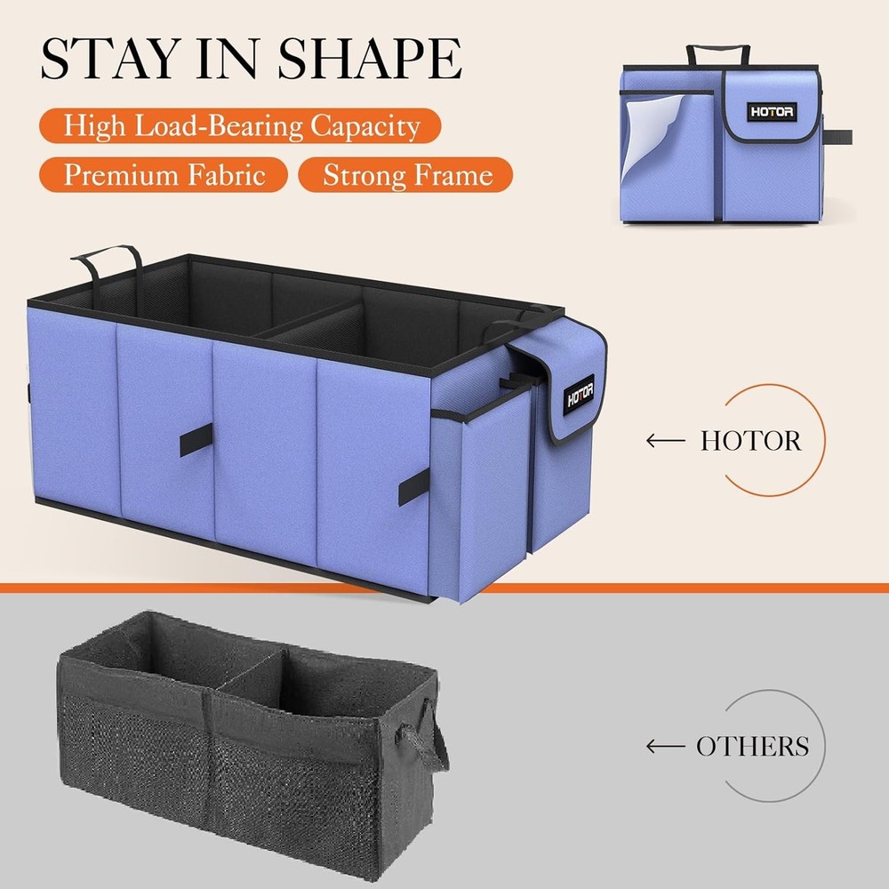 HOTOR Large-Capacity Trunk Organizer - Foldable for SUVs & Medium, Blue