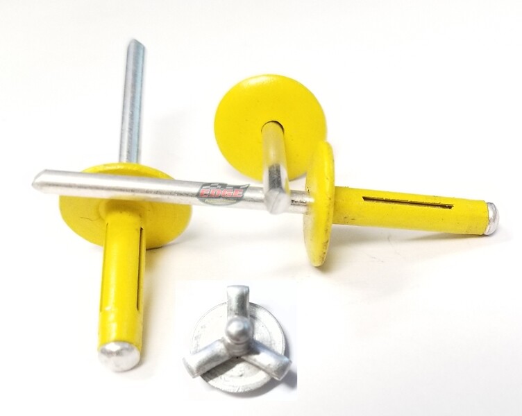 Yellow 3/16" Large Head Tri-Fold Exploding Aluminum Mandrel Pop Rivets 100 pack