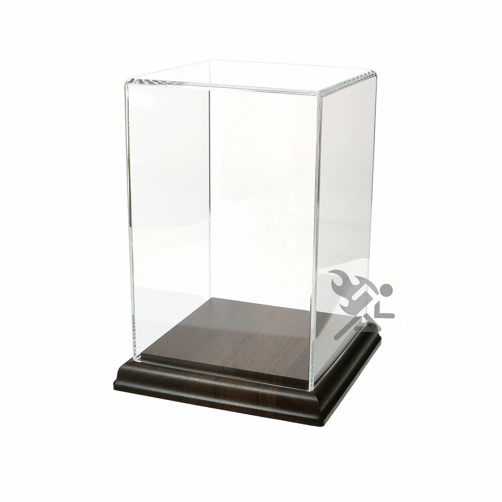 6" x 4" x 4" Clear Acrylic Cube Display Case with Solid Walnut Base
