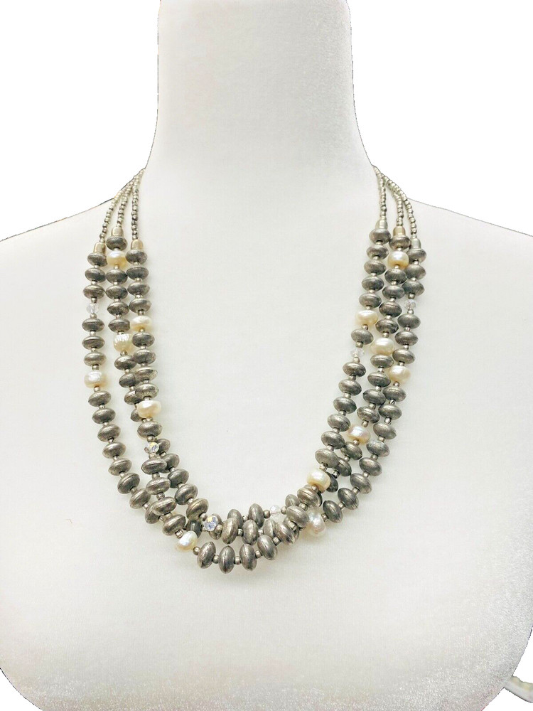 20" Antique Silver Beads/Pearls/Crystals