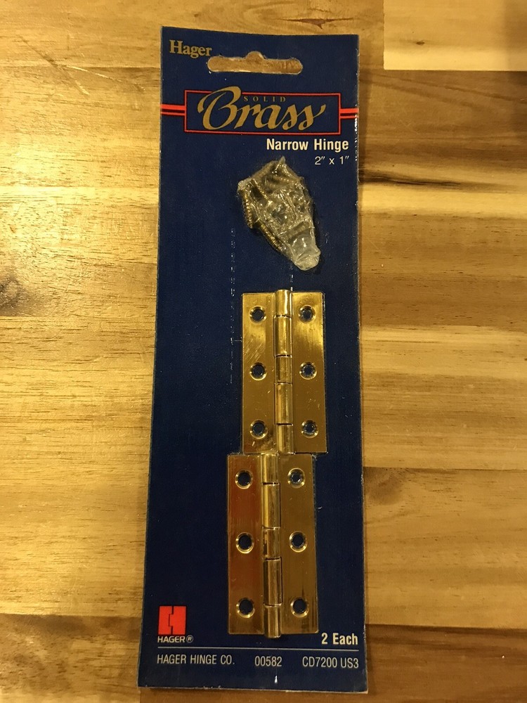 Hagar Solid Brass Narrow Hinge 2”x1”.  No 00582. Polished Brass
