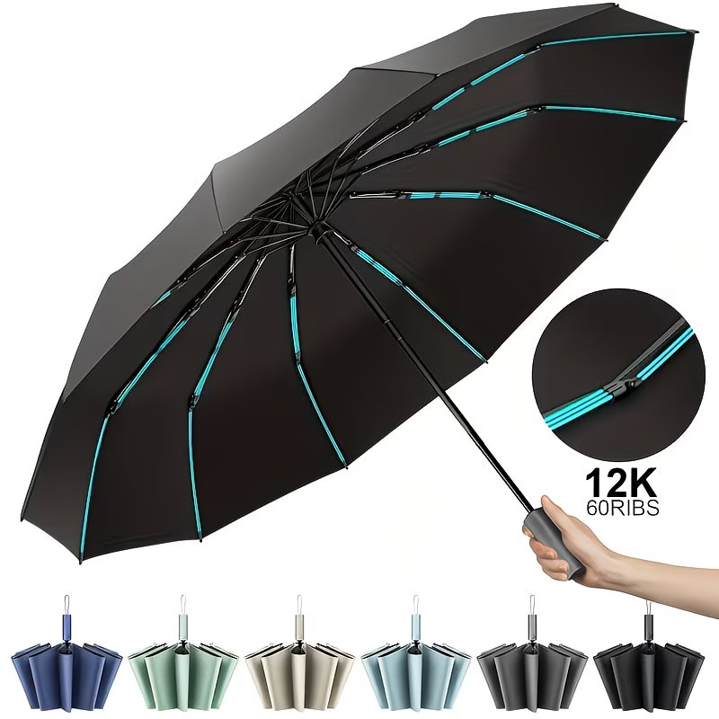 Windproof 12 Rib Umbrella Automatic Open Close Compact Folding Rain Sun UV Prote