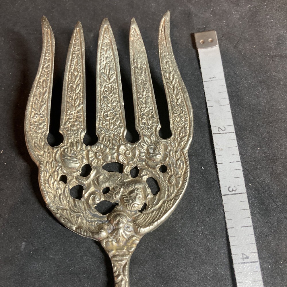 Elaborate Ornate Serving Fork Made In Italy Silver Plate 10”