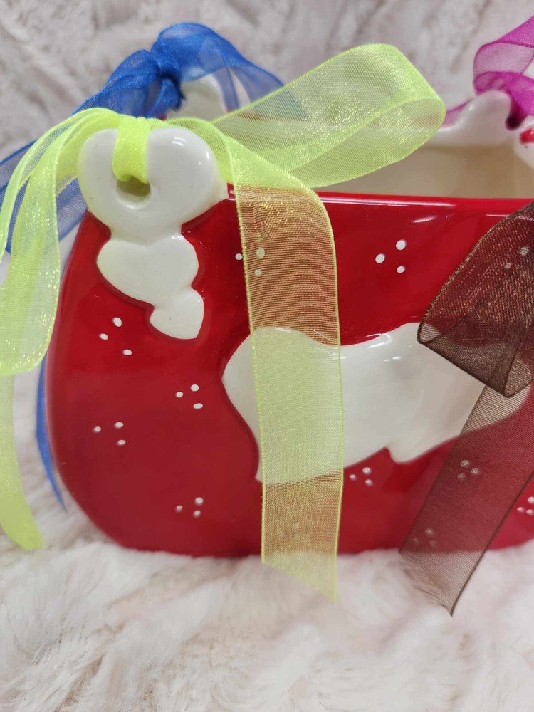 Ceramic Colorful Heart Planter With Ribbons.