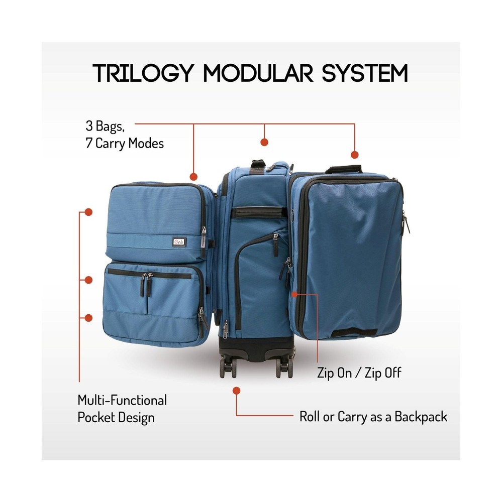Trilogy Modular System I Modular 4-wheel spinner carry-on, with two zip-off b...