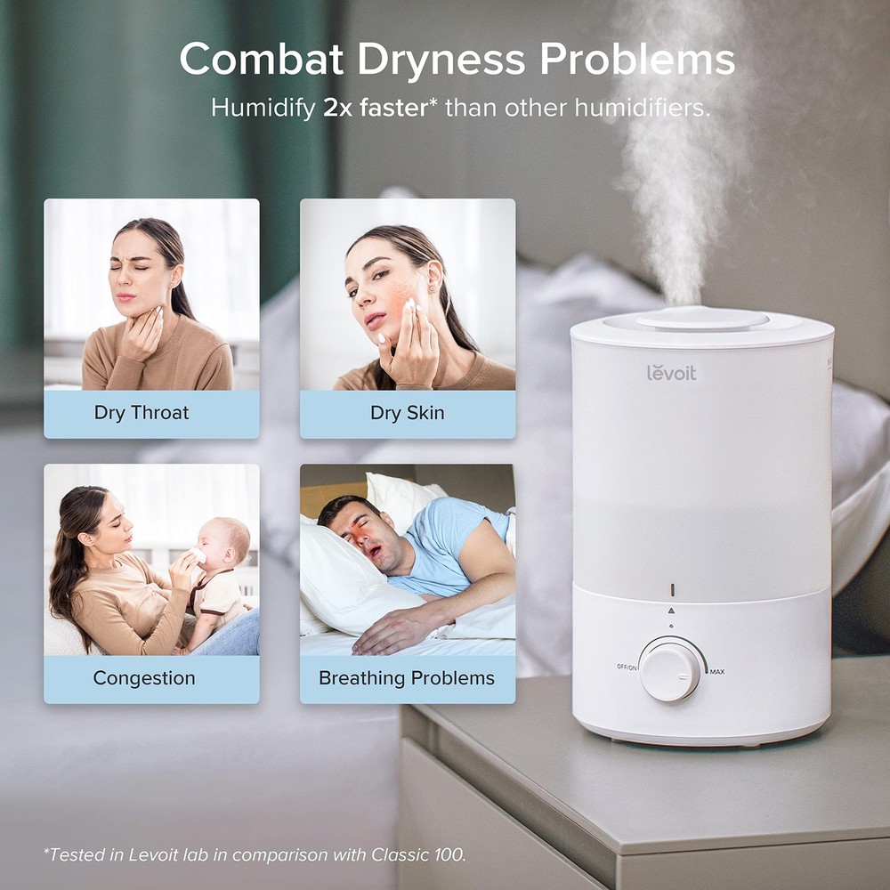 LEVOIT Humidifier for Bedroom, Quiet 3L Cool Mist Top Fill Essential Oil Diffuse