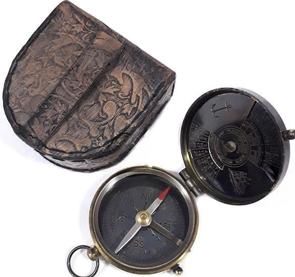 Vintage Brass compass with leather case