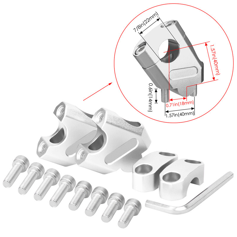 7/8" 22mm Universal Motorcycle Handlebar Riser Bar Riser Clamp Silver