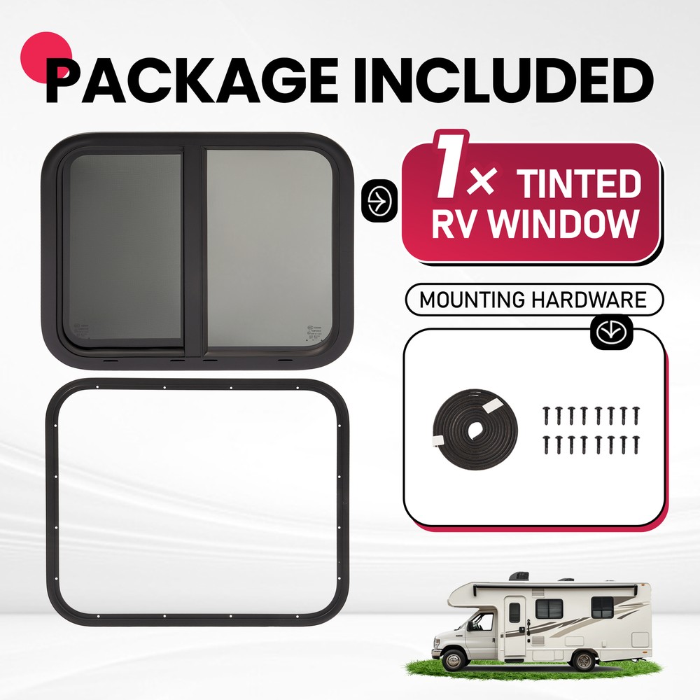 24" W X 20" H RV Window Horizontal Slide W/ Trim Ring For RV Cargo Trailer