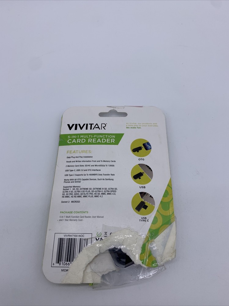 Vivitar Connect It 5-1 Multi Function SD Card Reader 3 Interfaces