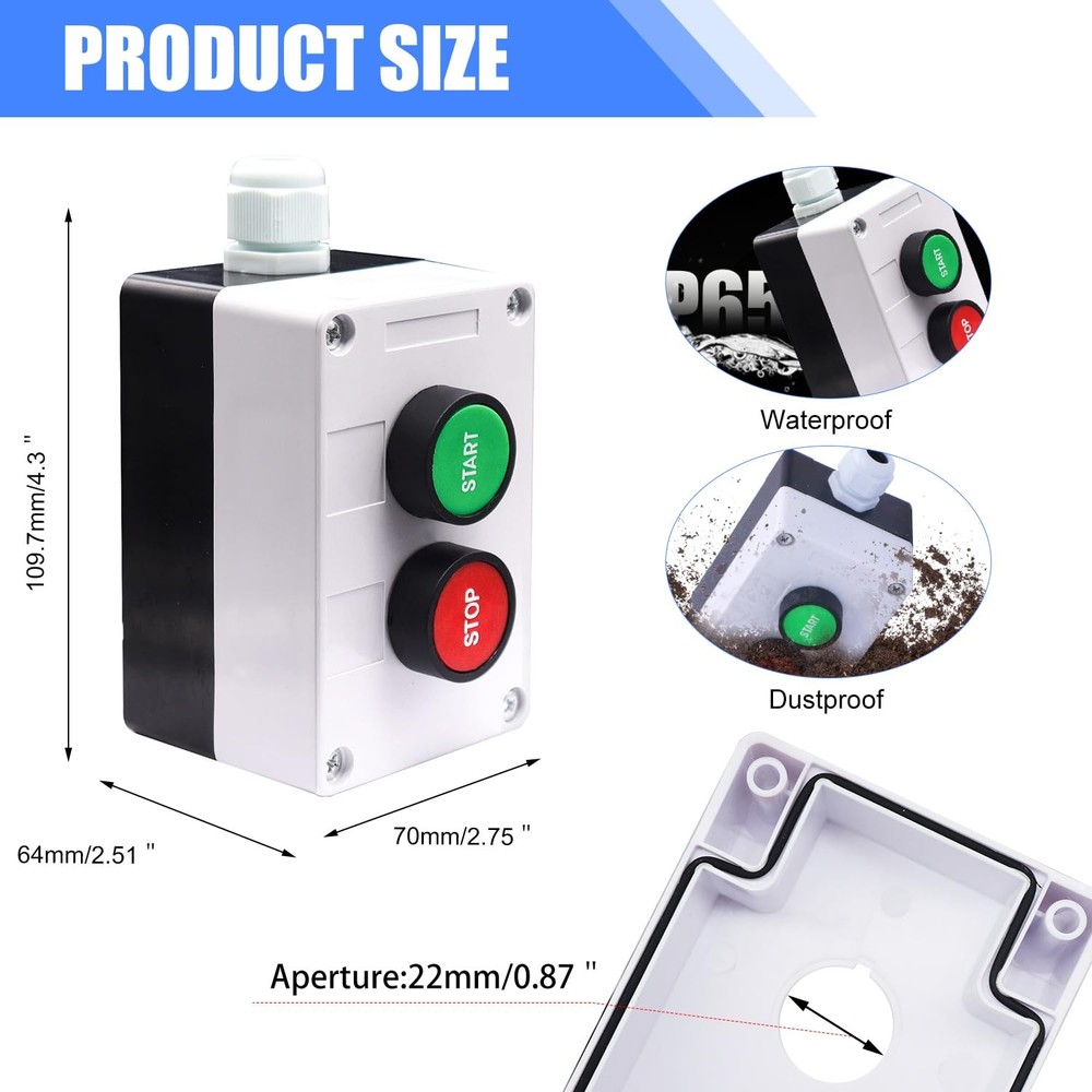 Taiss Momentary Push Button Switch Station Box Start/Stop Red A-Start/Stop