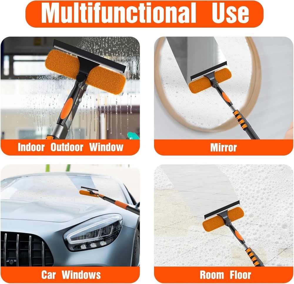 Multi-Surface Window Squeegee with 20FT Telescoping Pole & Streak-Free Finish