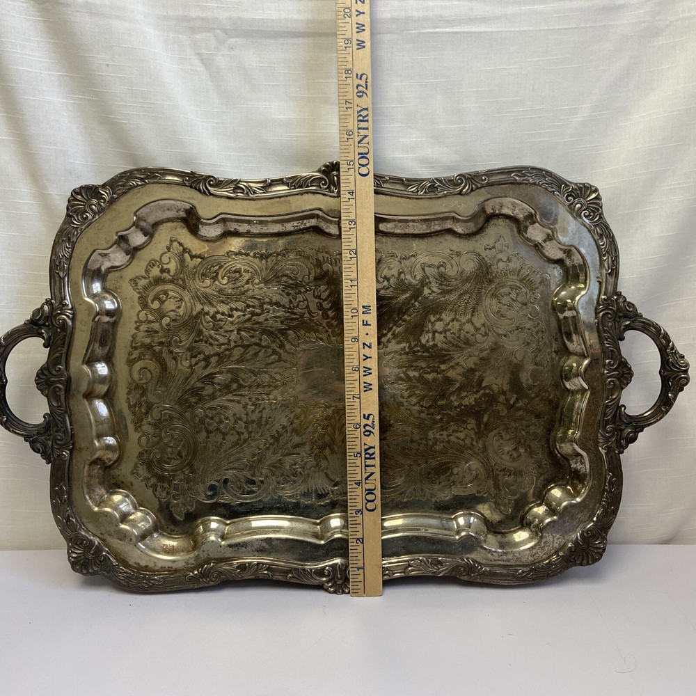 Vintage Large International Silver Co. Silverplated Footed Serving Tray