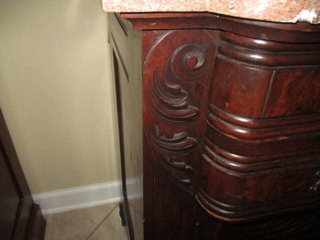 Antique Victorian Walnut Sideboard w/ Brown Marble Top