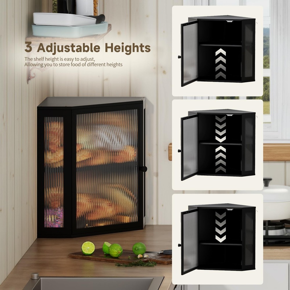 Vellzeyce Corner Bread Box for Kitchen Countertop,Double Extra Large, Black