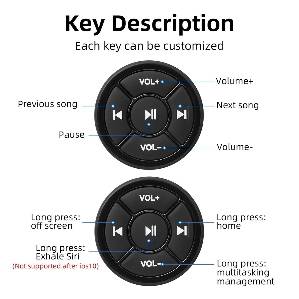 Wireless Bluetooth Media Remote Control for Car Steering Wheel, Android iOS