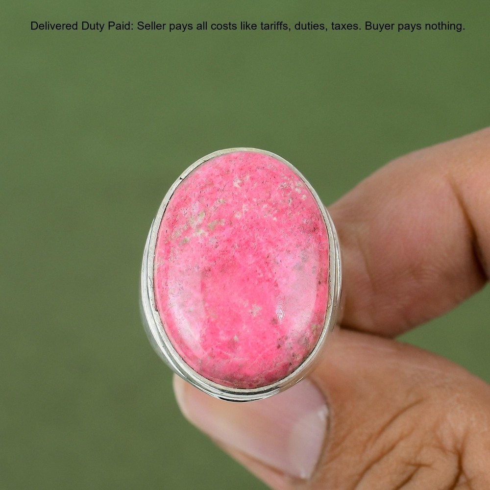 925 Silver Oval Thulite Gemstone Stackable Statement Bezel Wife Anniversary Ring