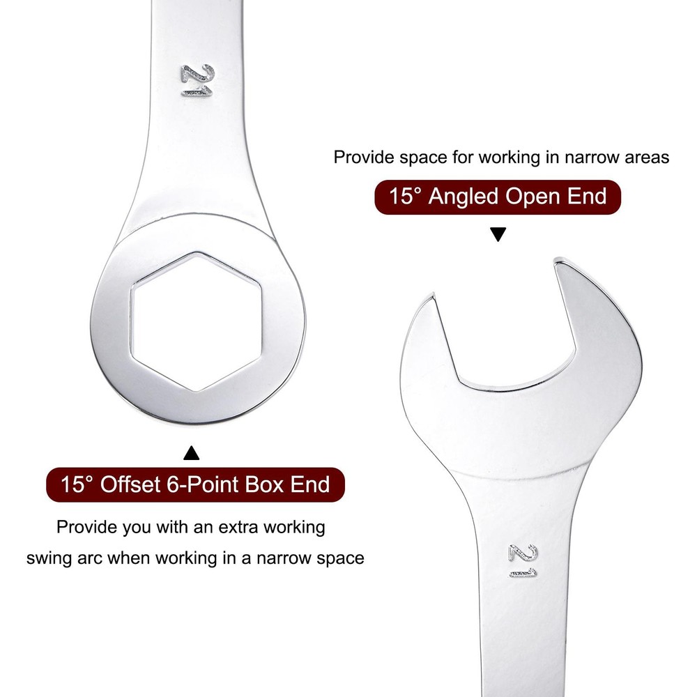 2pcs Thin Combination Wrench with Offset 6-Point End and Angled Open End 21mm