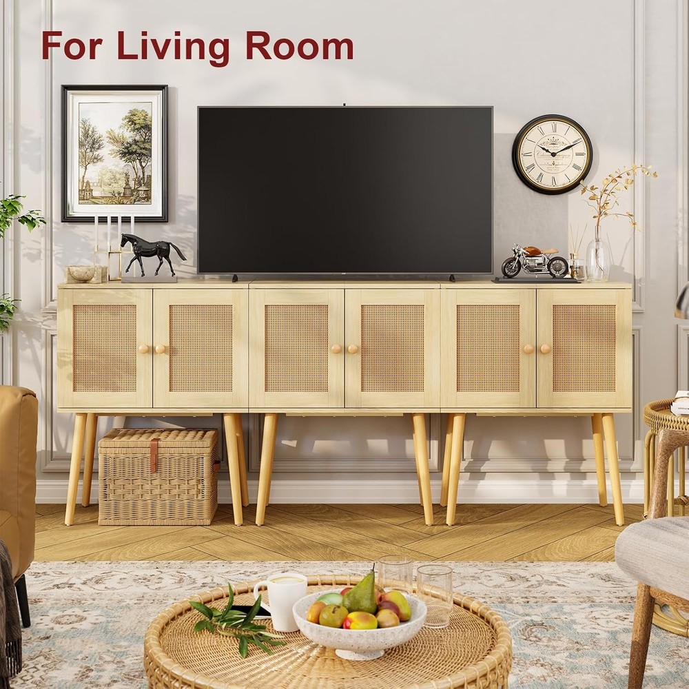 Sideboard Buffet Kitchen Storage Cabinet Small Coffee Bar Cabinet W/ Rattan