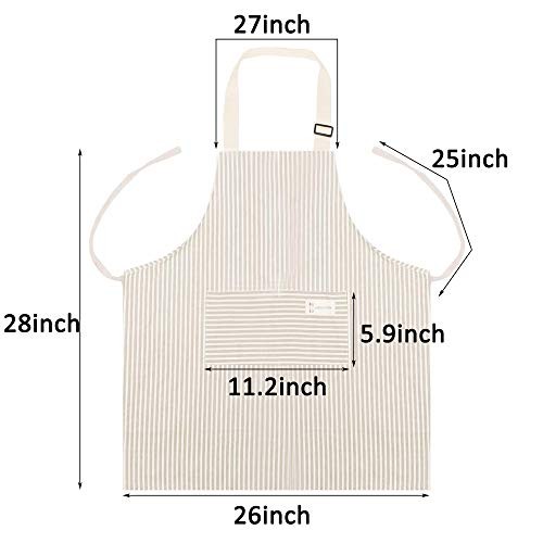 Aprons 2 Pack Adjustable Bib Aprons with 2 Pockets Cotton Linen Cooking Multi