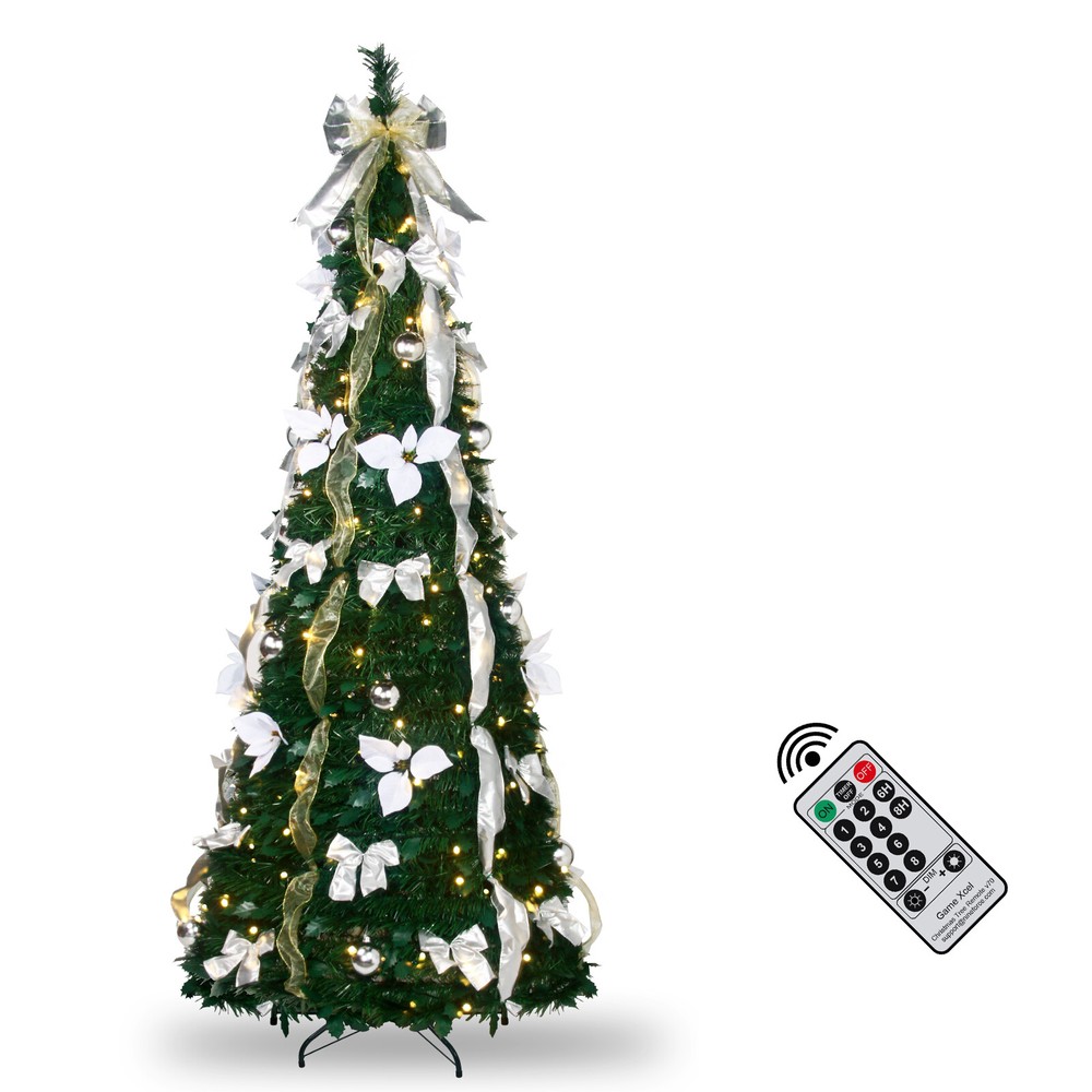 6Ft Pre-lit Pull Up Christmas Tree with Remote Fully Decorated w/ 200 LED Lights