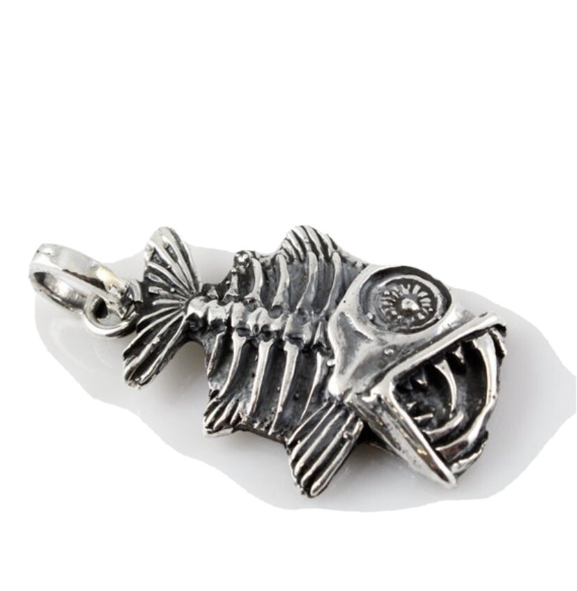 Handmade Fish Hook Skull Pendant Sterling Silver